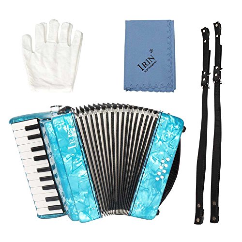 22-Key 8 Bass Piano Accordion Solo and Ensemble Performing Instrument Maple Wood Musical Instrument with Strap for Beginners Students(Blue)