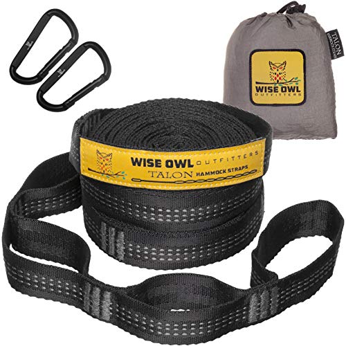 Wise Owl Outfitters Hammock Straps Combined 20 Ft Long, 38 Loops with 2 D Carabiners - Easily Adjustable Tree Friendly Must Have Accessories & Gear for Hanging Camping Hammocks Like Eno Grey Stitch