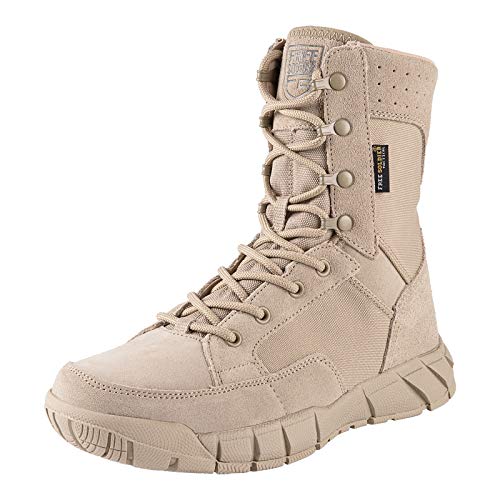 FREE SOLDIER Men's 8 Inch Tactical Side Zip Boots Military Army Duty Work Boot Lightweight Combat Boots for Motorcycle Boots(Tan 11.5)