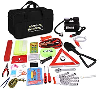 Adakiit Car Emergency Kit, Multifunctional Roadside Assistance,Auto Emergency Kit with Jumper Cables,Tow Rope,Triangle,Flashlight,Tire Pressure Gauges,Safety Hammer (99-in-1)