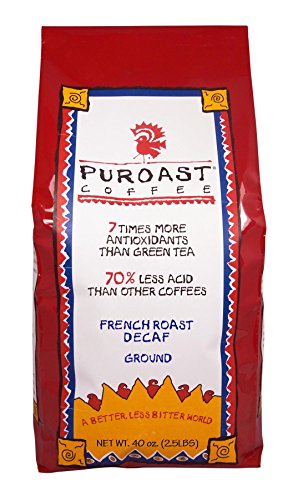 Puroast Low Acid Ground Coffee, Decaf French Roast, High Antioxidant, 2.5 Pound Bag