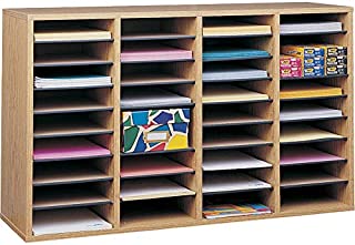 Safco Products Wood Adjustable Literature Organizer, 36 Compartment 9424MO, Medium Oak, Durable Construction, Removable Shelves, Stackable,Light Brown