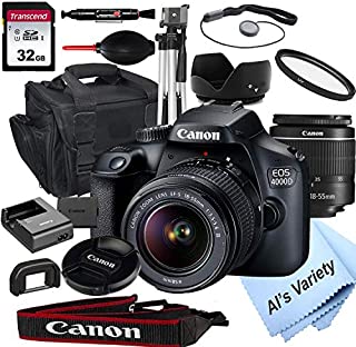 Canon EOS 4000D DSLR Camera with 18-55mm f/3.5-5.6 Zoom Lens + 32GB Card, Tripod, Case, and More (18pc Bundle)