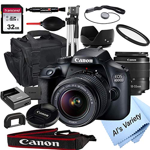 Canon EOS 4000D DSLR Camera with 18-55mm f/3.5-5.6 Zoom Lens + 32GB Card, Tripod, Case, and More (18pc Bundle)