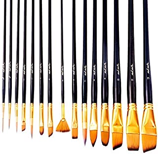 Mont Marte Art Paint Brushes Set, Great for Watercolor, Acrylic, Oil -15 Different Sizes Nice Gift for Artists, Adults & Kids, Black