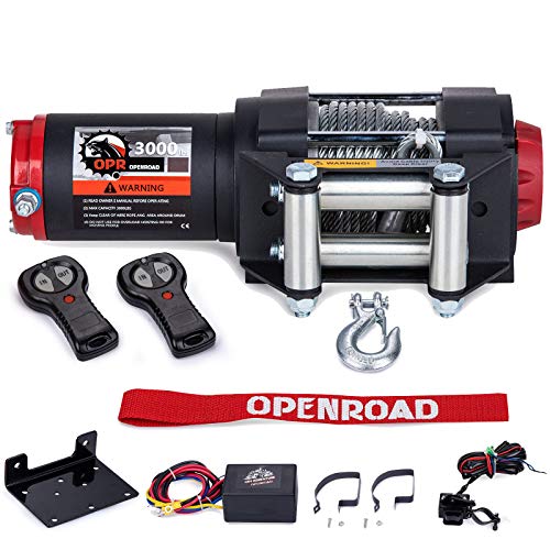 OPENROAD 3000lbs ATV/UTV Winch with 39ft Steel Cable,12V Electric Winch with Wireless Remote Control and Removeable Control Box, Trailer Boat Winch(UP to 3500lbs)