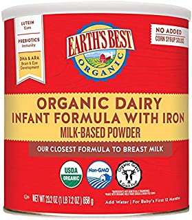 Earth's Best Organic Dairy Infant Powder Formula with Iron, Omega-3 DHA and Omega-6 ARA, 23.2 oz