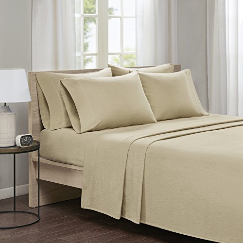 Comfort Spaces CS20-0391 Cotton Flannel Breathable Warm Deep Pocket Sheets With Pillow Case Bedding, Queen, Solid Tan