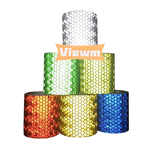 Viewm Waterproof Reflective Tape Outdoor Night Mailbox Reflector Safety Sticker Warning Tape, 2 inches × 3.28 Yard / 5cm × 3.0 m Per Roll, Multicolored, 6 Rolls