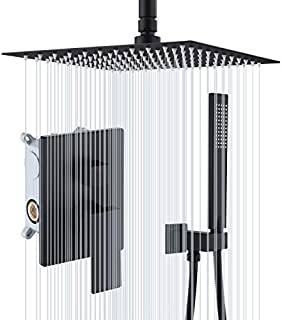 KES Ceiling Shower Head Shower System 10 Inches Rain Shower Faucet Set Shower Valve and Trim Kit Matte Black, XB6235-BK