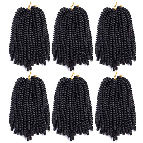 6 Pack Roktress Spring Twist Crochet Braiding Hair 8 Inch Bomb Twist Crochet Braids Ombre Colors Low Temperature Kanekalon Synthetic Fluffy Hair Extensions 15 Strands 55g/Pack (8inches, 1B#)