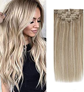 Sunny Clip in Hair Extensions Human Hair 20 inch Blonde Clip in Hair Extensions #16/22 Double Weft Human Hair Extensions Clip on Real Hair Silky Straight 7pcs 120g