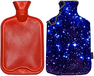 iColor 2L Rubber Hot Water Bottle with Soft Warm Flannel Cover Classic 2000ml 68oz Hot or Cold Water Bag Set Fit Pain Relief Hot Pack Therapy Home Outdoor (Blue Sky)