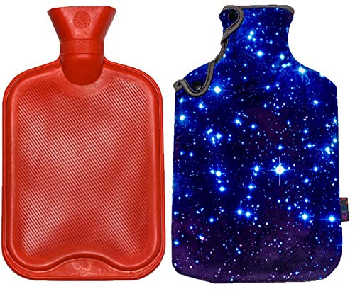 iColor 2L Rubber Hot Water Bottle with Soft Warm Flannel Cover Classic 2000ml 68oz Hot or Cold Water Bag Set Fit Pain Relief Hot Pack Therapy Home Outdoor (Blue Sky)