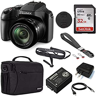 Panasonic Lumix DC-FZ80 4K Digital Camera, 18.1 Megapixel, 60x Zoom 20-1200mm Lens Essential Bundle with Peak Design Wrist Strap, Case, 32GB SD Card