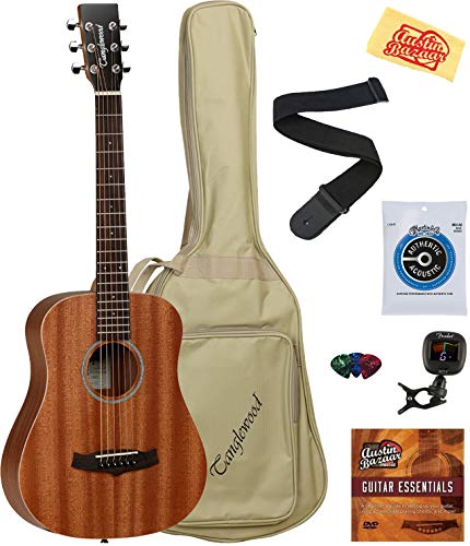 Tanglewood TW2T Mahogany Travel Size Acoustic Guitar Bundle with Gig Bag, Clip-on Tuner, Strap, Strings, Picks, Austin Bazaar Instructional DVD. And Polishing Cloth