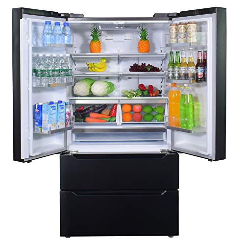 SMETA 36 Inch 22.5 Cu.Ft Counter Depth French Door Refrigerator Bottom Freezer with Auto Ice Maker for Home, Kitchen, Black Stainless Steel