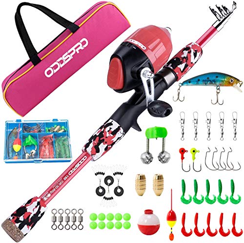 ODDSPRO Kids Fishing Pole, Portable Telescopic Fishing Rod and Reel Combo Kit - with Spincast Fishing Reel Tackle Box for Boys, Girls, Youth