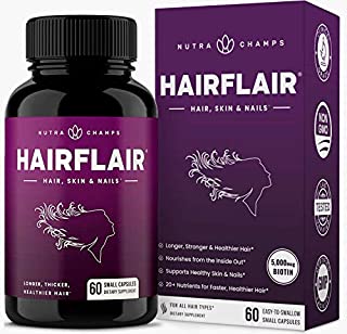 HairFlair - Hair Growth Vitamins with Biotin for Longer, Stronger, Healthier Hair - Hair, Skin and Nails Supplement - For All Hair Types - Premium Formula with Keratin, Collagen, Bamboo, Aloe & More!