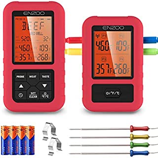 ENZOO Wireless Meat Thermometer for Grilling, Accurate & Fast Digital Meat Thermometer with 4 probes, 500FT Remote Smoker Thermometer with Alert & Timer, Meat Thermometer for Smoker, Grill, BBQ, Oven