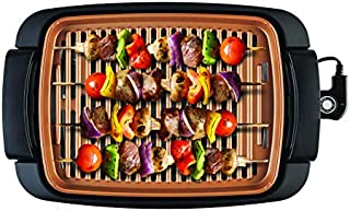 BELLA Indoor Smokeless Grill, 12 x 16 Inch Copper Titanium Coated Nonstick Cooking Surface, Multifunction Grill & Skillet