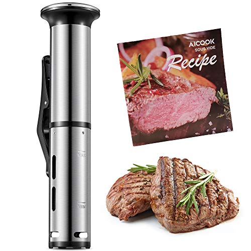 Sous Vide, AICOOK Sous Vide Cooker Thermal Immersion Circulator with Accurate Temperature and Timer Control, 1000W Fast Heating and Digital Interface, with Recipe Cookbook, Temperature and Timer