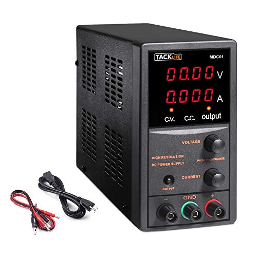 DC Power Supply Variable, Adjustable Switching Regulated Power Supply 30V 5A with 4 Digits Display, Course and Fine Adjustments(00.01V, 0.001A), Data Hold - 110V/115CM Alligator Leads MDC01