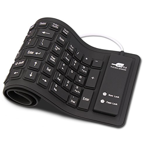 Sungwoo Foldable Silicone Keyboard USB Wired Waterproof Rollup Keyboard for PC Notebook Laptop (All Black)