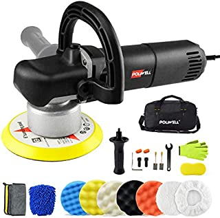 POLIWELL 6 Inch Polisher Dual Action Random Orbital Car Buffer Polisher Kit Detachable Side/D-Handle, Variable Speed, 5 Polishing Pads, 2 Bonnet Pads, Cleaning Set for Auto Washing, Buffing and Waxing