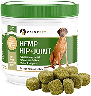 POINTPET Hemp Hip and Joint Supplement for Dogs with Hemp Oil, Glucosamine Chondroitin, MSM, Omega 3&6, Improves Mobility, Hip and Joint Aches, Reduces Inflammation, Discomfort - Dog Treats, 90 Chews