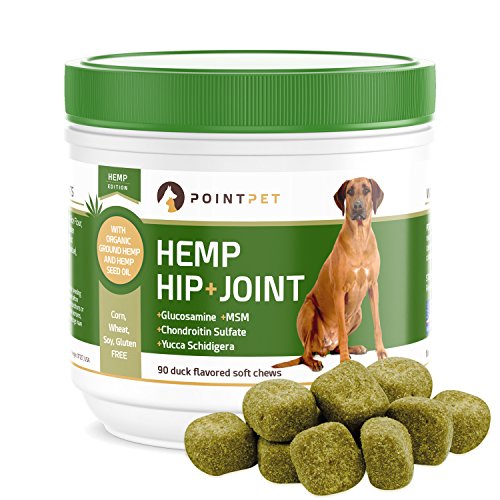 POINTPET Hemp Hip and Joint Supplement for Dogs with Hemp Oil, Glucosamine Chondroitin, MSM, Omega 3&6, Improves Mobility, Hip and Joint Aches, Reduces Inflammation, Discomfort - Dog Treats, 90 Chews