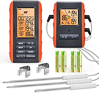 Wireless Meat Thermometer for Grilling Smoking - Kitchen Food Cooking Candy Thermometer with 3 Probes - Monitor Ambient Temperature Inside The Grill Smoker BBQ Oven Thermometer, 490ft