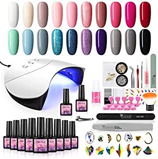 Gel Nail Polish Starter Kit with U V Light ,36W Professional Nail Dryer 20 Colors Soak Off Gel Nail Polish with Top Base Coat Blue Pink Purple Gel Polish Glitter Nail Art Rhinestone Gems Home DIY Manicure Kit