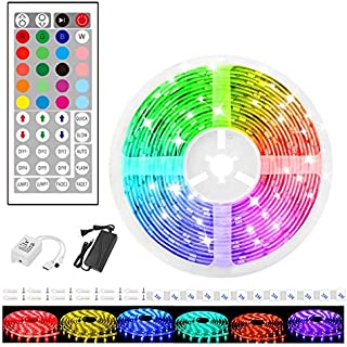 LED Strip Lights 36ft RGB Color Changing SMD 5050 396LEDs Flexible LED Tape Light Kit 36leds/m with 44 Key IR Remote Controller and 24V Power