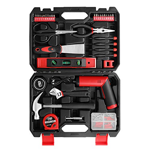 PROSTORMER 57-Piece Household Tool Kit, Basic Home Repair Set with Cordless Electric Screwdriver for DIY & Home Maintenance with Plastic Toolbox Storage Case