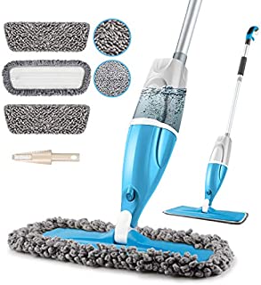 Microfiber Spray Floor Mops for Floors Cleaning, POPTEN 360 Degree Cleaning Kitchen Mop with 640ML Refillable Bottle,3 Washable Mop Pads and 1 Scraper Dust Mop Wet Mop for Laminate,Hardwood,Ceramic