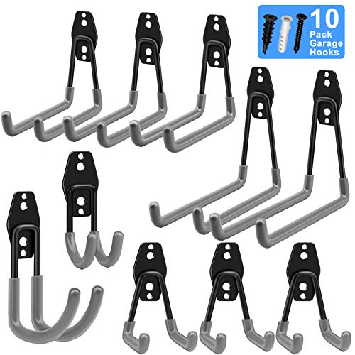 Garage Hooks, Inteli-topia Steel Garage Storage Hooks Utility Double Heavy Duty for Organizing Power Tools, Ladders, Bikes, Bulk Items, Pack of 10