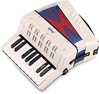 Mugig Piano Accordion, 17 Key Keyboard Piano Accordion with 8 Bass Button, include Adjustable Shoulder Strap, Air Valve, Kid Instrument for Early Childhood Development (White)