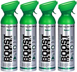 Boost Oxygen Canned 10 Liter Natural Oxygen Inhaler Canister Bottle for High Altitudes, Athletes, and More, Flavorless (4 Pack)