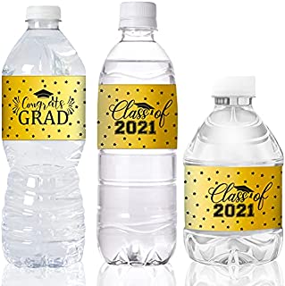 FaCraft Graduation Labels Stickers for Water Bottles,24pcs Gold Class of 2021 Water Bottle Wrapper Labels Decal,Waterproof Water Bottle Labels for Graduation College High School Senior Party Favor