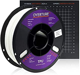 Overture TPU Filament 1.75mm Flexible TPU Roll with 200 x 200 mm Soft 3D Printer Consumables, 1kg Spool (2.2 lbs.) , Dimensional Accuracy +/- 0.05 mm, 1 Pack (White)