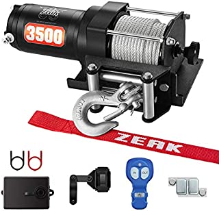 ZEAK 12V DC 3500 lb. ATV/UTV Electric Winch Kit, Steel Cable with Wireless Remote, Mini-Rocker, Bracket