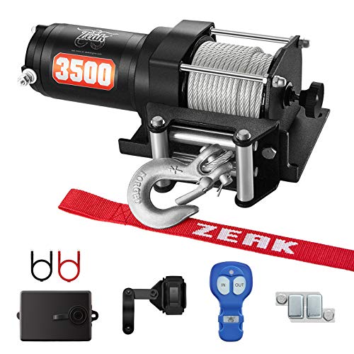 ZEAK 12V DC 3500 lb. ATV/UTV Electric Winch Kit, Steel Cable with Wireless Remote, Mini-Rocker, Bracket