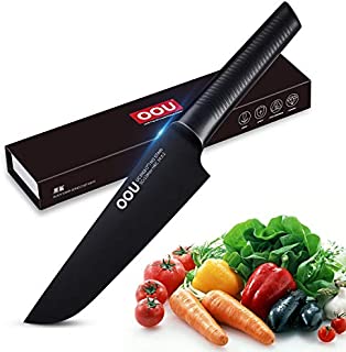 Chef Knife, OOU Pro Kitchen Knife 7 Inch Chef Knife, High Carbon Stainless Steel Chef Knife with Ergonomic Handle, Ultra Sharp to Cut Meat Veggies, Black Oxidation for Anti-Rusting (7 chef knife)