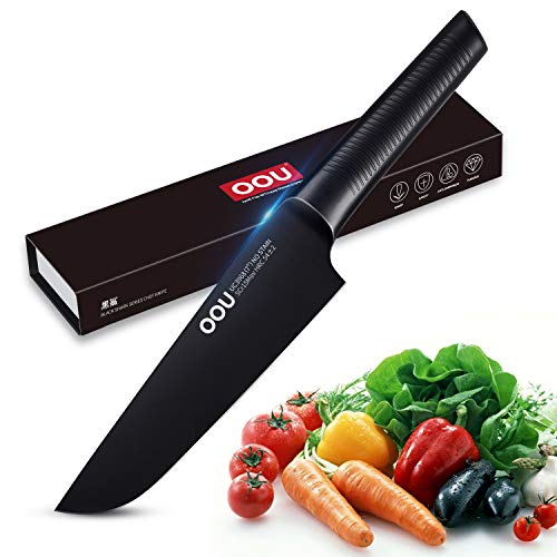 Chef Knife, OOU Pro Kitchen Knife 7 Inch Chef Knife, High Carbon Stainless Steel Chef Knife with Ergonomic Handle, Ultra Sharp to Cut Meat Veggies, Black Oxidation for Anti-Rusting (7 chef knife)