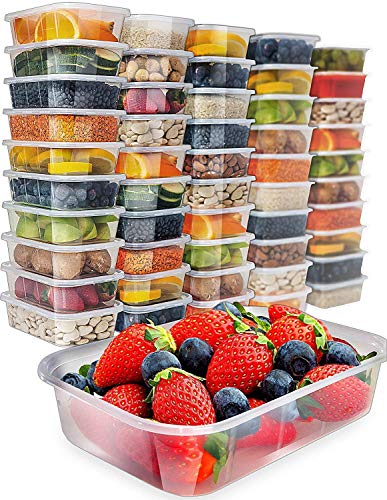 Food Storage Containers with Lids - Plastic Containers with Lids (50 Pack,17 Ounce) Plastic Containers for Food Container - Freezer Containers Plastic Food Containers Deli Containers by Prep Naturals