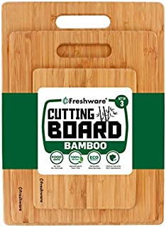 Bamboo Cutting Boards for Kitchen [Set of 3] Wood Cutting Board for Chopping Meat, Vegetables, Fruits, Cheese, Knife Friendly Serving Tray with Handles