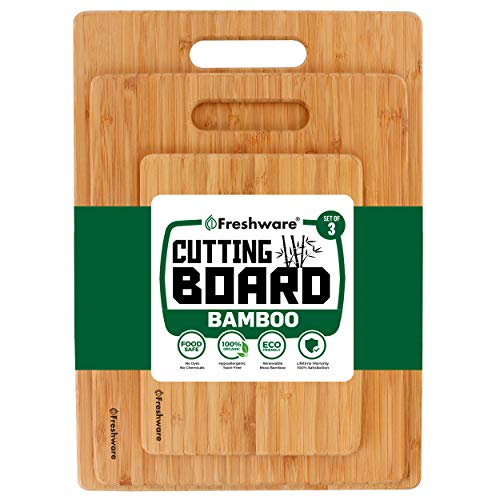 Bamboo Cutting Boards for Kitchen [Set of 3] Wood Cutting Board for Chopping Meat, Vegetables, Fruits, Cheese, Knife Friendly Serving Tray with Handles