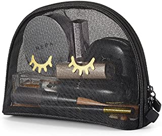 Cosmetics Bag, See Through Makeup Bag/Organizer, Stylish Eyelashes, 9x6 pouch, Mesh Travel Accessories Organizer by Charmonic (Black)