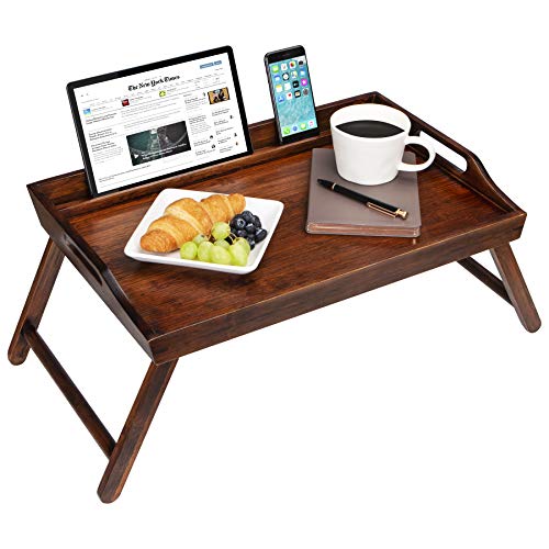 Rossie Home Media Bed Tray with Phone Holder - Fits Up To 17.3 Inch Laptops and Most Tablets - Espresso Bamboo - style No. 78112